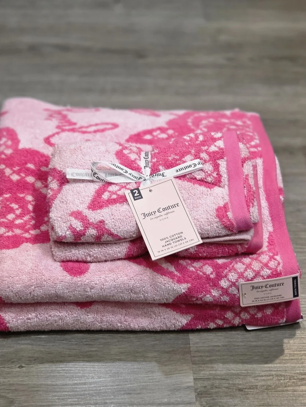 Juicy Couture Home Rose Pattern 100% Jacquard Cotton Bath & Hand Towel Set
